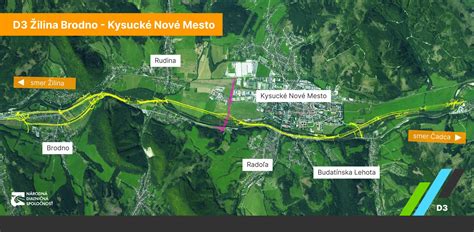 Mapa diaľničnej sítě Slovenska s vyznačením úseku D3 pri Žiline