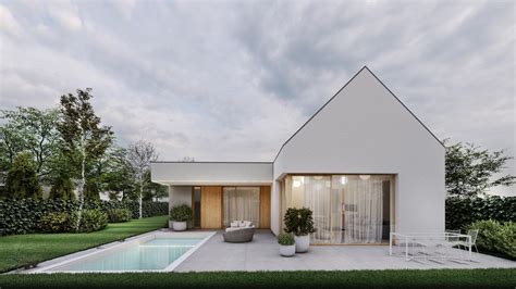 moderný biely dom so šikmou strechou