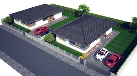 Ilustrácia dvoch susediacich rodinných domov s plotom