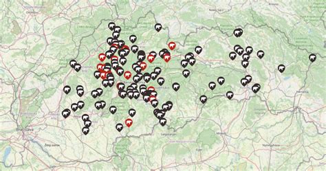 Mapa Slovenska s vyznačenými oblasťami výskytu medveďov