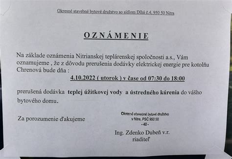 Oznam o rekonštrukcii v bytovom dome