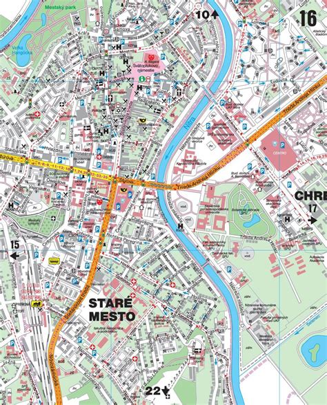 Mapa Nitry s vyznačenou lokalitou Kalvária