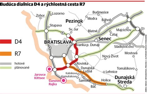 Mapa s vyznačenou trasou rýchlostnej cesty R7 a polohou Dunajskej Lužnej