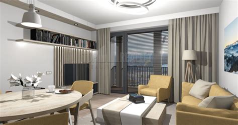 Interiér bytu s balkónom v polyfunkčnom dome