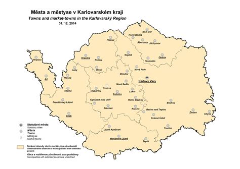 Mapa Karlovarského kraja s vyznačenými mestami a obcami