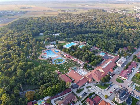 Aerial view of Thermal Corvinus Veľký Meder with its pools and slides