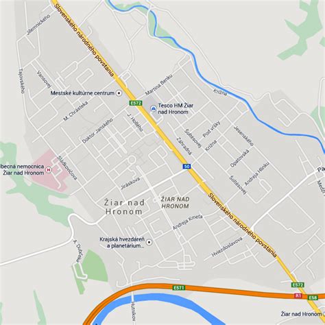 Mapa okresu Žiar nad Hronom s vyznačenými katastrálnymi územiami