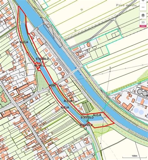 Mapa okolia s vyznačením lokality mlyna