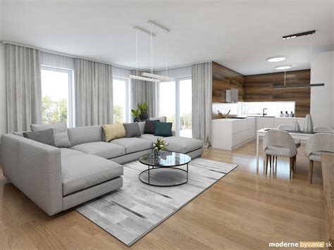 Interiér rodinného domu - obývačka prepojená s kuchyňou