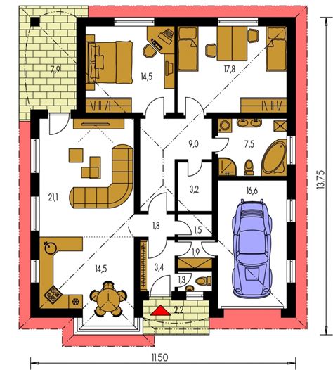 Pôdorys moderného bungalovu s garážou