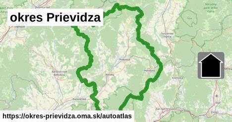 Mapa okresu Prievidza s vyznačenými obcami Malá Čausa a Veľká Čausa