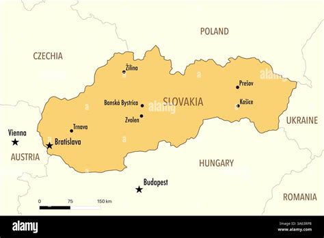 Map of Slovakia with highlighted major cities