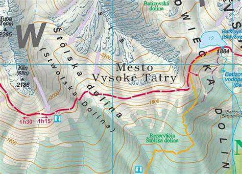 Mapa Vysokých Tatier s vyznačenými turistickými strediskami a obcami