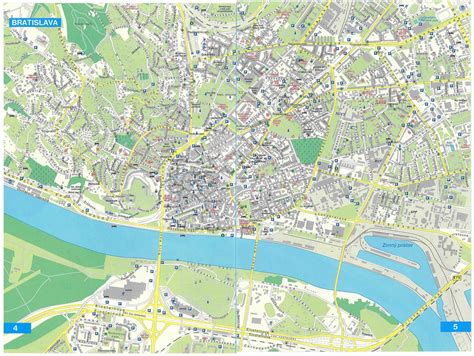 Mapa Bratislavy s vyznačenými lokalitami Staré Mesto a Račianske Mýto