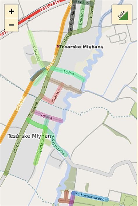 Mapa obce Tesárske Mlyňany s vyznačením polohy