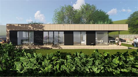 Vizualizácia moderného bungalovu s priestrannou terasou