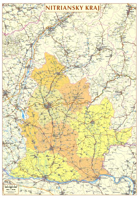 Mapa Nitrianskeho kraja s vyznačenými obcami