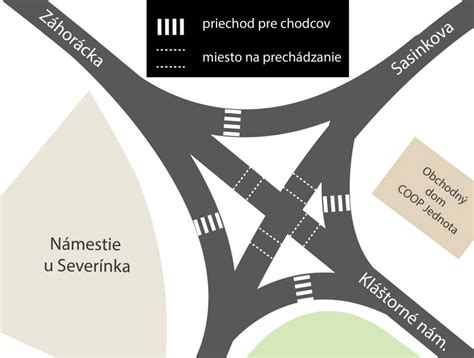 Mapa s vyznačenými obchádzkovými trasami pre chodcov