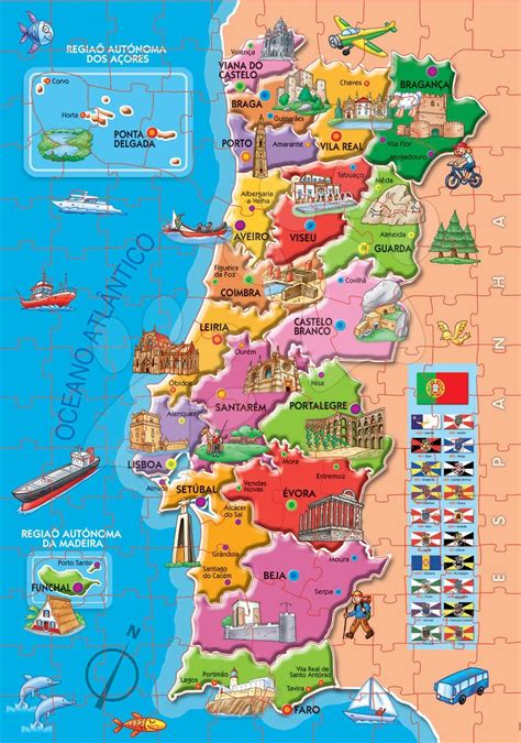 Mapa Portugalska s vyznačenými hlavnými cestovnými destináciami