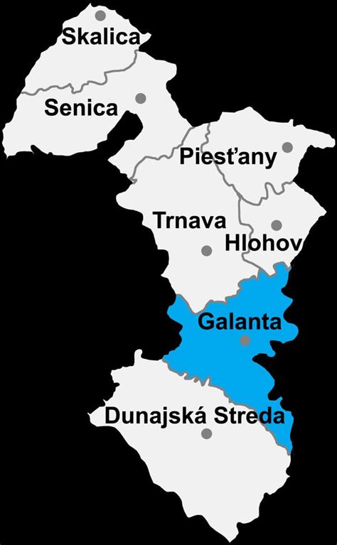 Mapa regiónu s vyznačenými obcami Jánovce a Galanta