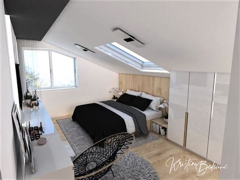 Ilustrácia interiéru podkrovnej spálne s vikierovým oknom