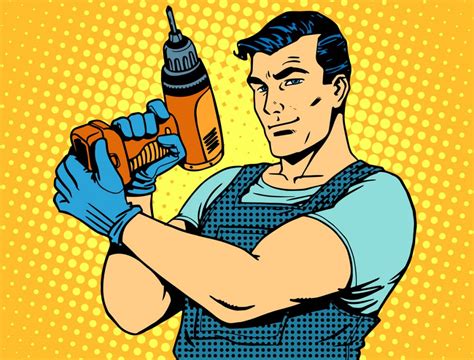Ilustrácia stavebného robotníka s vŕtačkou a symbolom zákazu