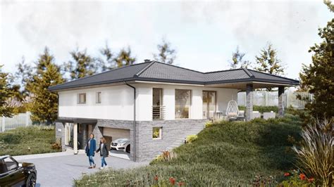 Diagram znázorňujúci bungalov vo svahu s čiastočným podpivničením