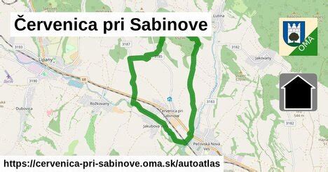 Mapa obce Červenica pri Sabinove s vyznačenými dôležitými bodmi