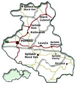 Mapa Spiša s vyznačenou Levočou