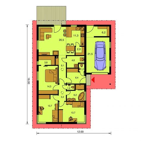 Pôdorys úzkeho domu s garážou