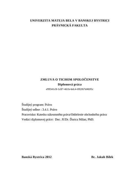 Ukážka štruktúry zmluvy o tichom spoločenstve