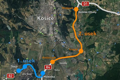 Mapa úsekov rýchlostnej cesty R1 s vyznačenými svahovými poruchami