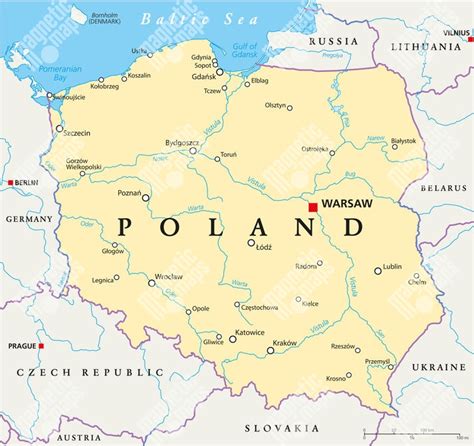 Mapa Poľska s vyznačenou Varšavou