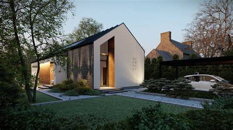 Architektonické skice domu na úzkom pozemku