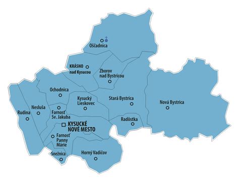 Mapa okresu Kysucké Nové Mesto s vyznačenými obcami