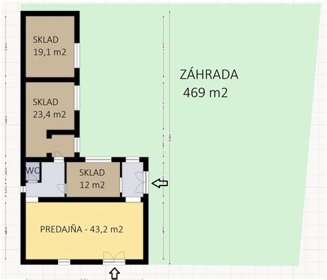 Pôdorys hasičskej zbrojnice s vyznačenými skladovými priestormi
