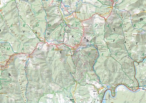 Mapa regiónu Malá Fatra s vyznačeným Kuneradom a Rajeckými Teplicami