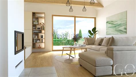 Interiér garsónky s drevenými prvkami a rastlinami