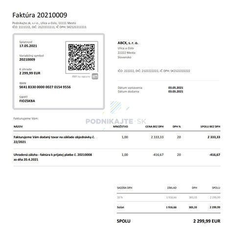 Ilustrácia spornej faktúry za nájom