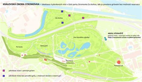 Mapa zobrazující populární pikniková místa v okolí
