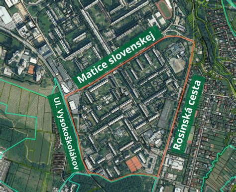 Mapa sídliska Vlčince v Žiline s vyznačenými ulicami