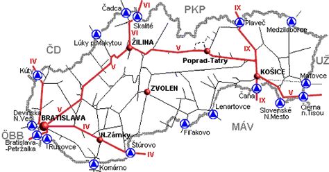 Mapa železničných koridorov na Slovensku