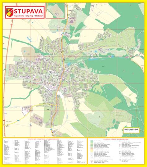 Mapa Stupavy s vyznačeným širším centrom