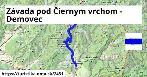 Mapa okolia Závady pod Čiernym vrchom s vyznačenými bodmi