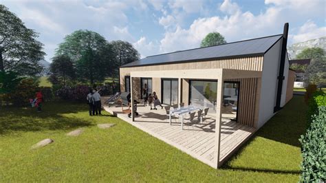 Ilustrácia moderného bungalovu s priestrannou terasou