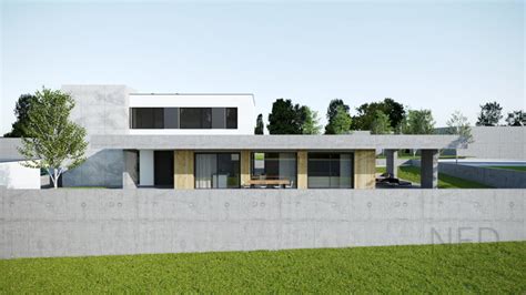 Vizualizácia modernej novostavby na svahovitom pozemku