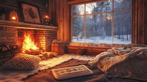 Interior of a cozy apartment with a fireplace