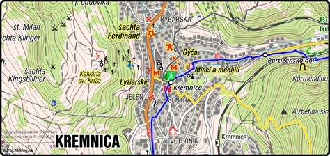 Mapa mesta Kremnica s vyznačením polohy mestského úradu