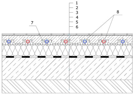 Detail systémovej izolačnej dosky pre suché podlahové vykurovanie
