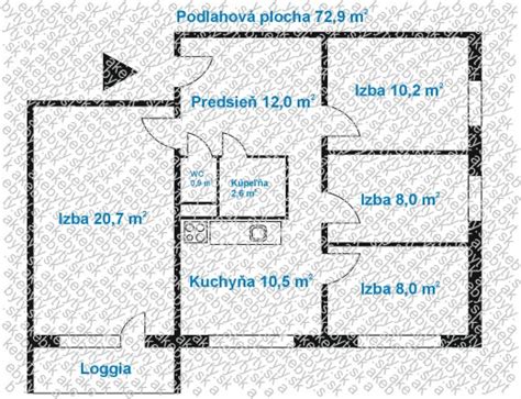 Ilustračný nákres typického pôdorysu trojizbového bytu